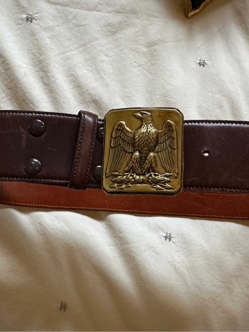 Vintage Ralph Lauren Brown Italian Leather Men's Belt with Brass Eagle Buckle